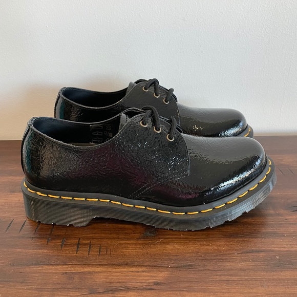 Size 7 US Ladies 38 EUR Dr. Martens 1461 Black Distressed Leather Patent Oxford - Picture 4 of 9